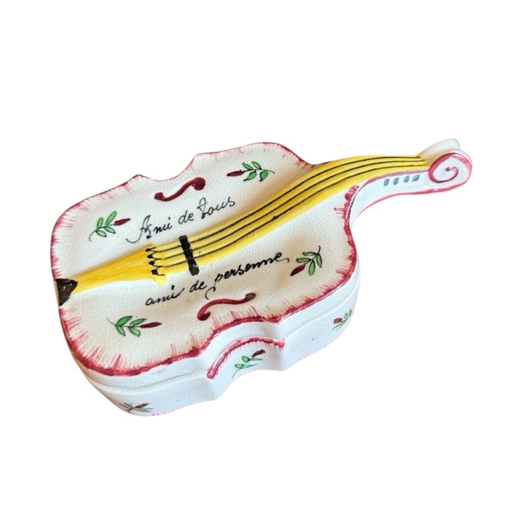 Vintage Violin Trinket Box Made in England "Freind of all/Freind of no one"